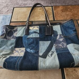 Coach Blue and Brown Patchwork Tote Bag